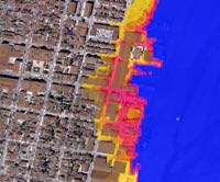 The VIMS model simulates storm-surge flooding at street level in Alexandria, Virginia during Hurricane Isabel.