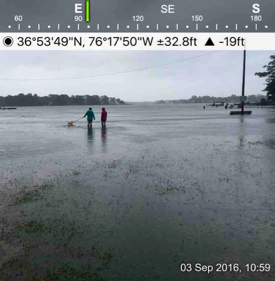 A photo of coastal flooding in Norfolk taken with the SeaLevelRise app during tropical storm Hermine in Sept. 2016. These images help validate VIMS' storm-surge model. © D. Loftis/VIMS.