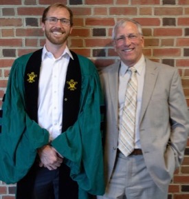 Dr. Andrew "AJ" Johnson (L) with his Ph.D. advisor Robert "JJ" Orth (R) following the VIMS Diploma ceremony. © N. Meyer/W&M.