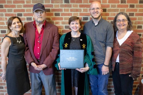Following the VIMS Diploma ceremony, Dr. Amanda Knobloch (C) celebrates with (from L) her Ph.D. advisor Dr. Elizabeth Canuel, her father John Jones, her spouse Kelsey Knobloch, and her mother Janis Teas. © N. Meyer/W&M.