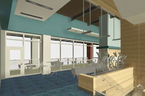 A rendering by Baskervill architects shows one of the building's several collaborative meeting spaces.