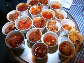 A sampling of some of the delectable chili samples prepared for the cook-off.