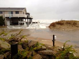 Coastal flooding of Sandbridge beach during Hurricane Sandy. Photo by Bridget McNabb.