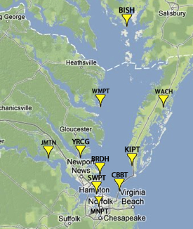 The 10 Tidewatch water-level stations. Click for interactive map.
