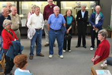 Ms. Diane Walker (far R)addresses a tour group in the Hargis Library at VIMS.