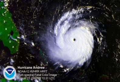 Satellite image of Hurricane Andrew.