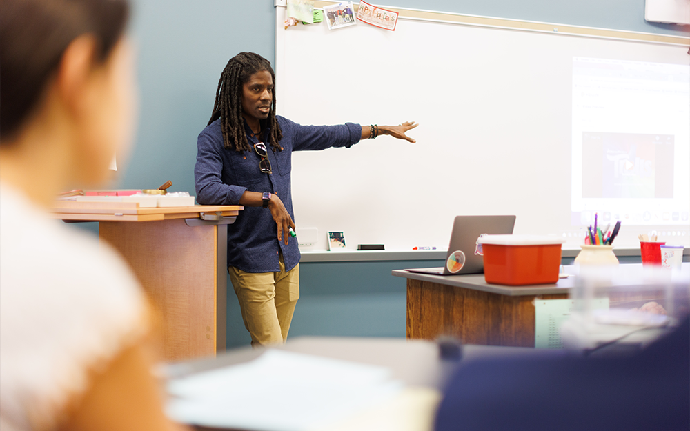 Sturdivant giving a lecture during an invited visit to Pace Academy. Photo provided by Kersey Sturdivant.