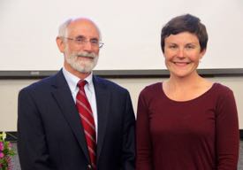 Dr. Jessica Moss with VIMS Dean & Director John Wells following the Awards Ceremony. © C. Katella.