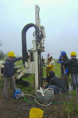 VIMS professor Christopher Hein and his team of students and technicians use a Geoprobe drill rig to sample barrier-island sediments along Virginia’s seaside Eastern Shore.
