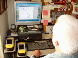 Harry Berquist of CCRM processes a day's worth of GPS field data, a small part of what will eventually become the Virginia's Chesapeake Bay shoreline inventory. © CCRM/VIMS.