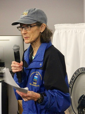 Dr. Carol Hopper Brill, VIMS Marine Education Specialist, addresses the Blue Crab Bowl attendees. © C. Katella/VIMS