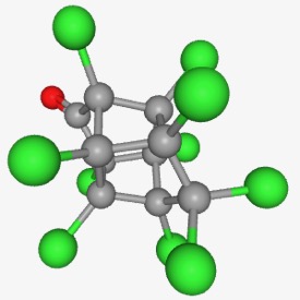The parent chlordecone molecule contains 10  atoms of chlorine, 10 atoms of carbon, and 1 oxygen atom. © PubChem/NIH.