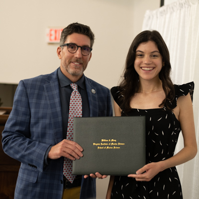 Dean &amp; Director Dr. Derek Aday with Kacey Hirshfeld, a member of the first class of the VIMS M.A. program. Photo Credit: Miguel Montalvo