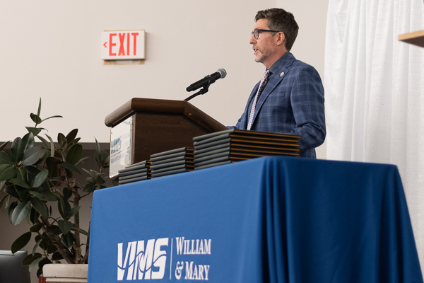 VIMS Dean &amp; Director Dr. Derek Aday advises the graduating class to use their talent, training, and intellect in careful and thoughtful ways to make a difference in the world. Photo Credit: Miguel Montalvo