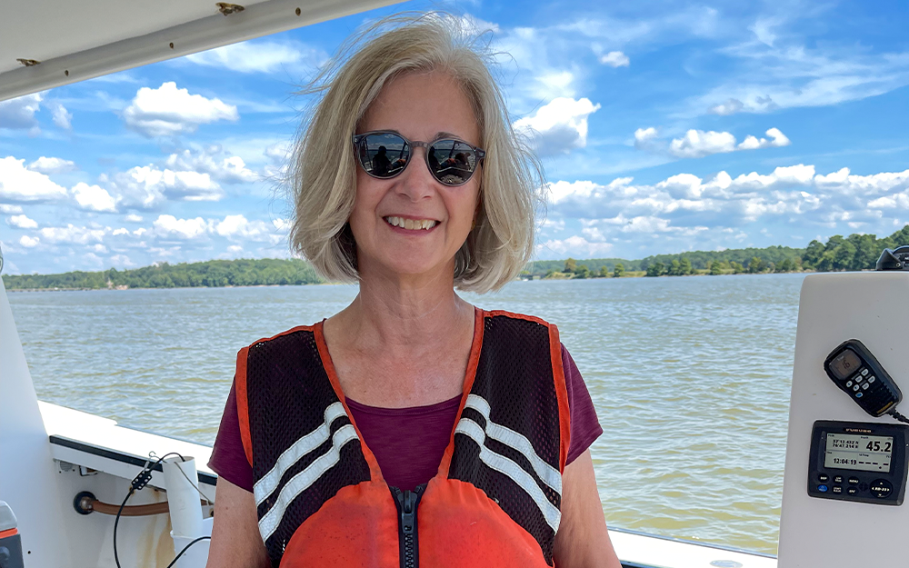 Batten School & VIMS Professor Mary Fabrizio studies the spread of blue catfish and the corresponding decline of native species. Photo provided by Mary Fabrizio.
