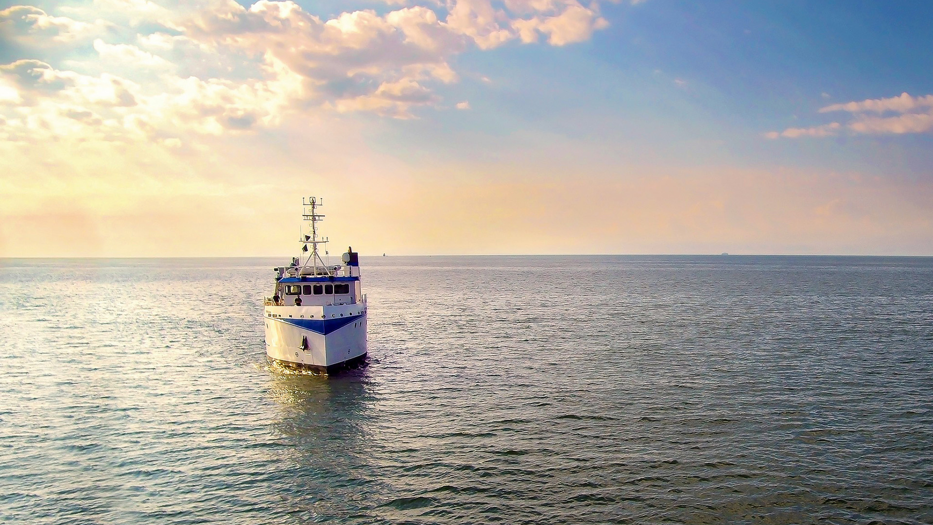 An aerial view of the R/V Virginia, the primary research vessel for the Chesapeake Bay Multispecies Monitoring and Assessment Program. Photo by Matthew Farnham