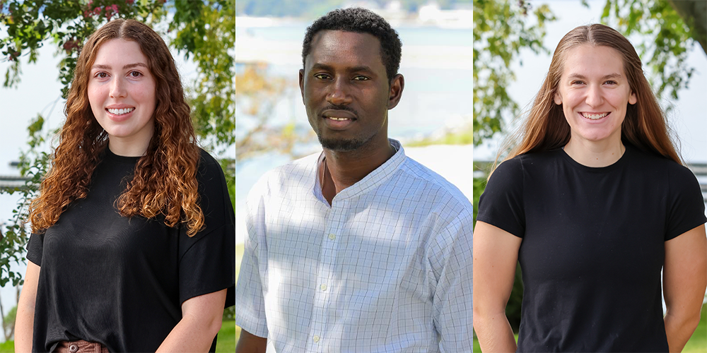 New graduate students Lindsey Dillard (left), Abdoulie Jallow (center) and Catherine Wardinski (right).