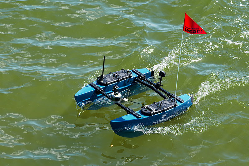 One of the system’s drones undergoing testing at the Batten School &amp; VIMS. Photo by John Shull. 