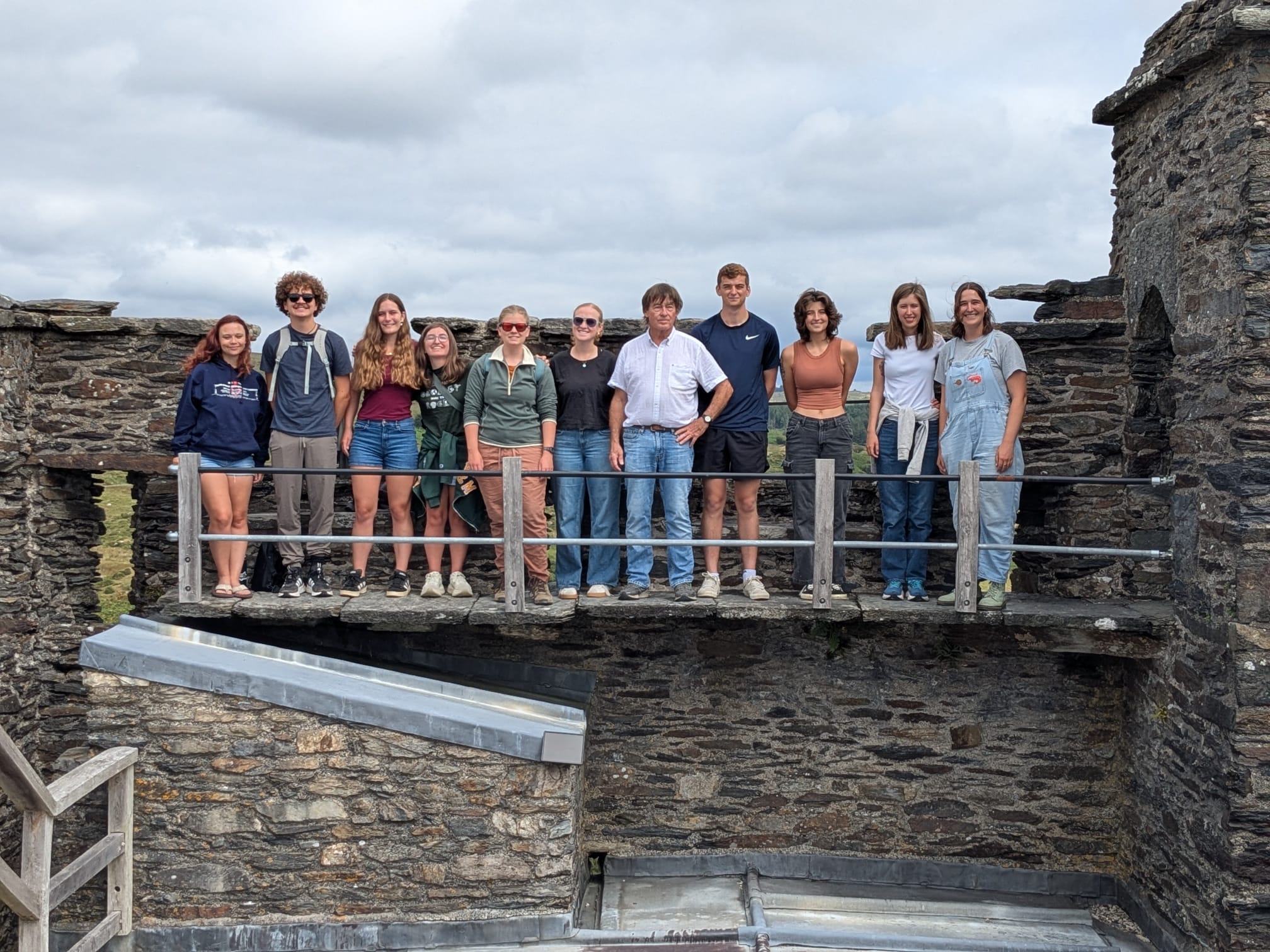 Mark Luckenbach stands with William &amp; Mary students at a castle as part of the 2026 Coastal Environments in North Wales field course.