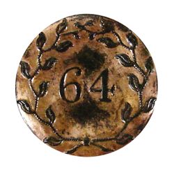This 64th Infantry Uniform Button was recovered from the cellar of a British military officers' encampment at Gloucester Point. It is the tin-plated front of a two piece button and most likely belonged to the Light Infantry Company of the British 64th Regiment of Foot.