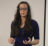 VIMS graduate student Lydia Bienlien delivers the winning presentation in the Three Minute Thesis competition.