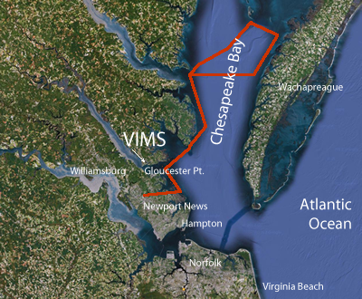The approximate path of the HAB monitoring flight, from Newport News/Williamsburg Airport over Poquoson; along the eastern shore of Chesapeake Bay past the mouths of the York River, Mobjack Bay, and Rappahannock River; then eastward across the Bay past Tangier Island to Nassawadox before a thunderstorm warning forced them back to the airport.