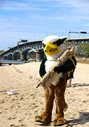 W&M Griffin grabs a net and gets ready to go seining in the York River.
