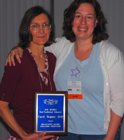 Carol Hopper Brill and MAMEA President Ruth Gourley during the award presentation.  Photo courtesy of Tami Lunsford.