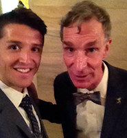 VIMS graduate student Ike Irby snaps a photo with Bill Nye during the first-ever White House Maker Faire.