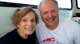 Drs. Sylvia Earle and Mark Patterson topside during preparation for their Aquarius mission.