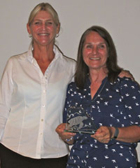Sherry Rollins (right) pictured with NMEA President Susan Haynes (left) after being presented with the 2014 Outstanding Teacher Award by the National Marine Educators Association (NMEA).
