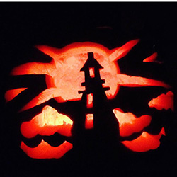 VIMS Ph.D. student Ike Irby's lighthouse pumpkin won second place.