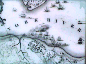 A historical map showing some of the vessels scuttled in the York River during the siege and Battle of Yorktown in 1781. Photo courtesy of the Jamestown-Yorktown Foundation.