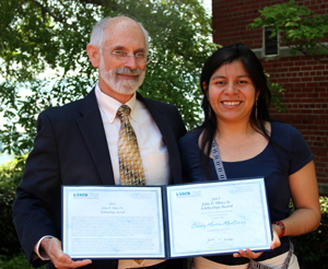 VIMS Graduate student Cindy Marin-Martinez and VIMS Dean and Director John Wells.