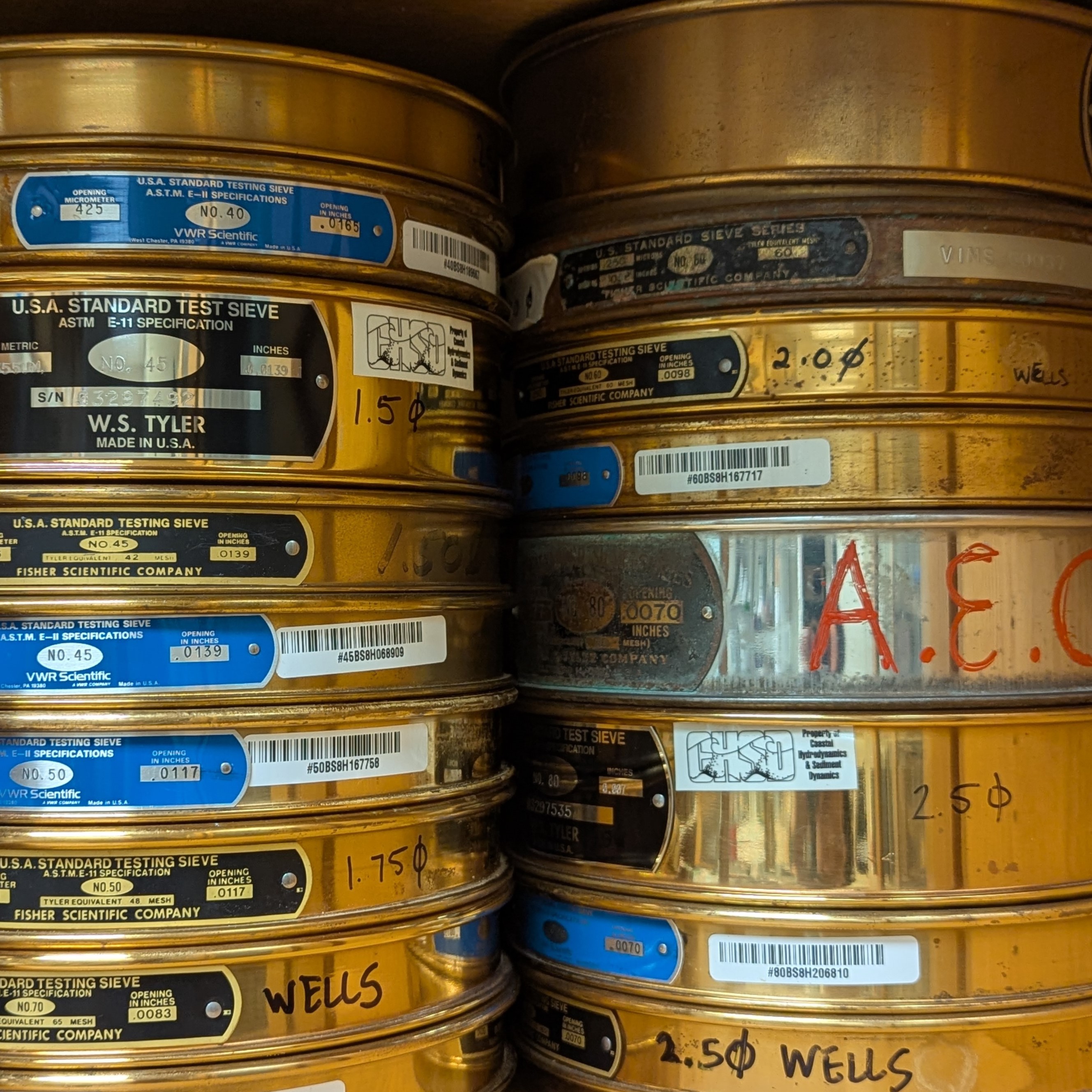 Selection of laboratory-grade hand sieves