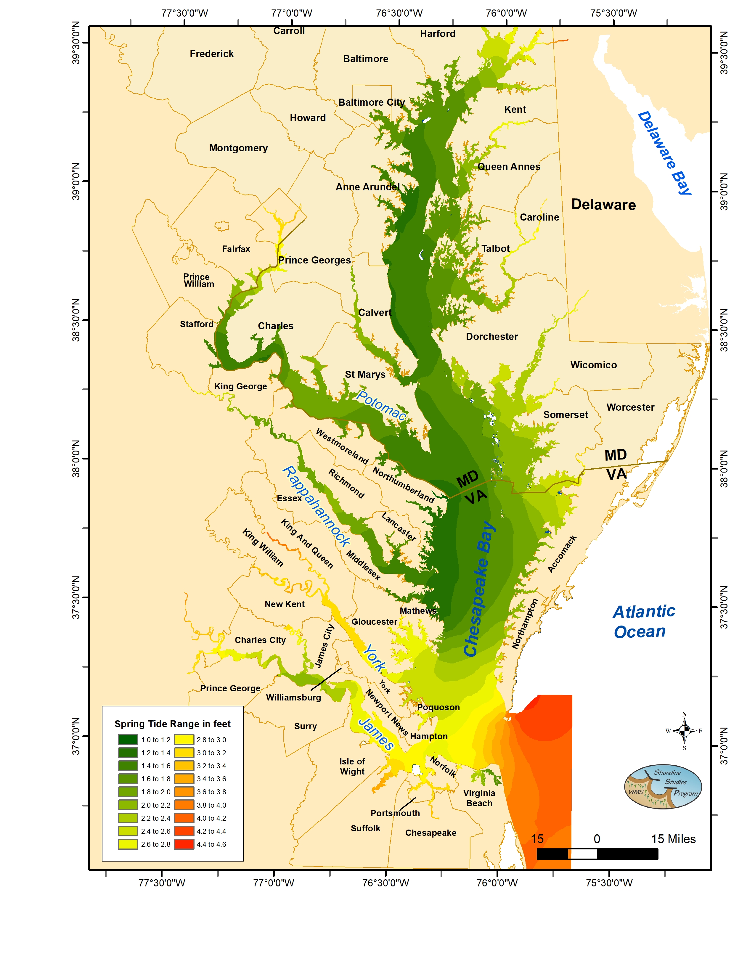 Spring Tide ranges in feet